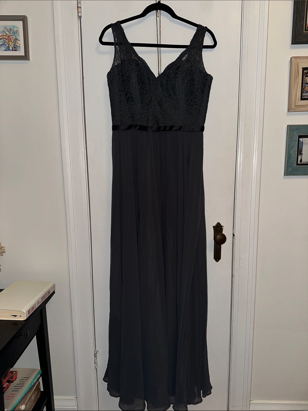 Dark Grey Lace V-Neck Evening Dress